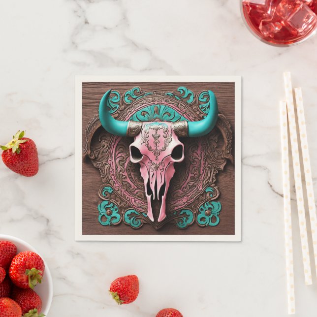 Rustic Cowgirl Bull Skull Country Western Party  Napkin (Insitu)