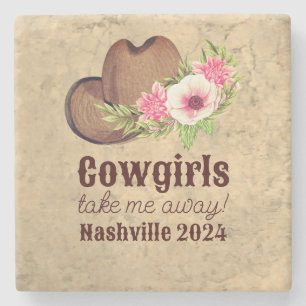 Rustic Cowgirl Country Chic Pink Floral Stone Coaster