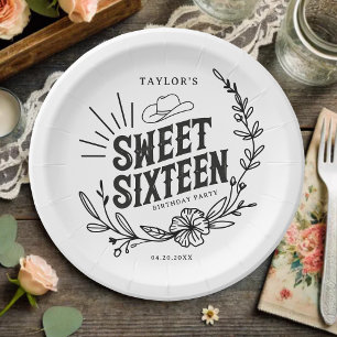 Rustic Cowgirl Floral Sweet Sixteen Birthday Party Paper Plate