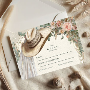 Rustic Cowgirl Hat Lace Wedding RSVP Card