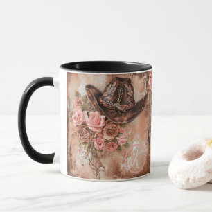 Rustic Cowgirl Hat Pink Roses Mug