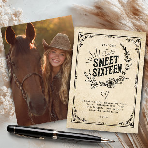 Rustic Cowgirl Sweet Sixteen Photo Thank You Card