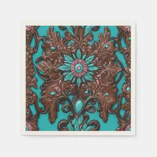 Rustic Cowgirl Teal Brown Country Western Party  Napkin
