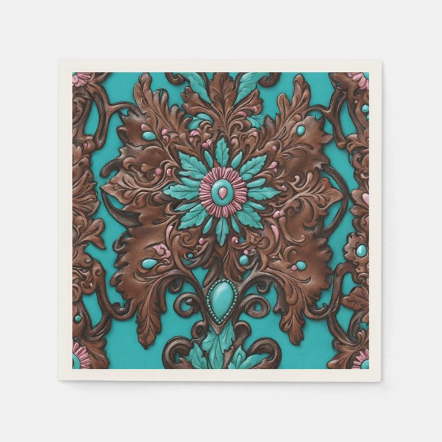 Rustic Cowgirl Teal Brown Country Western Party  Napkin (Front)