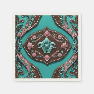 Rustic Cowgirl Teal Brown Country Western Party  Napkin