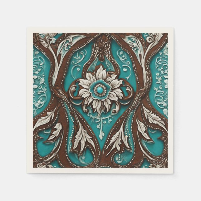 Rustic Cowgirl Teal Brown Country Western Party  Napkin (Front)
