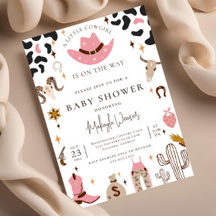 Rustic Cowgirl Western Country Pink Baby Shower Invitation