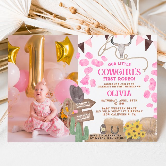 Rustic cowgirl western photo first rodeo birthday invitation (Creator Uploaded)