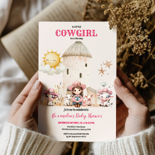 Rustic cowgirl western pink cow baby shower  invitation