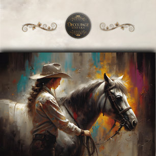 Rustic Cowgirl with White Horse Decoupage Tissue Paper