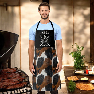 Rustic Cowhide Pattern Funny Men's Grilling Apron