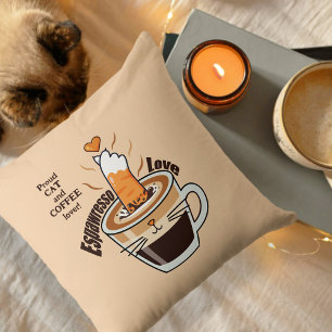 Rustic Cozy Coffee and Cat Lover Funny Cute Beige Cushion