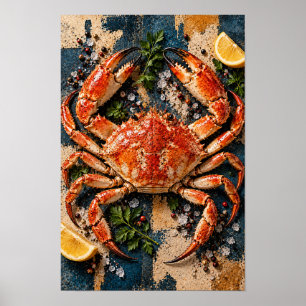 Rustic Crab and Lemon Seafood Kitchen Wall Art
