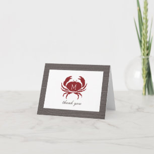 Rustic Crab Monogram Thank You Card