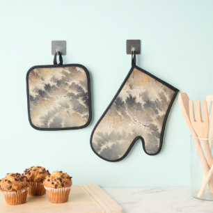 Rustic Crackle Abstract Oven Mitt & Pot Holder Set