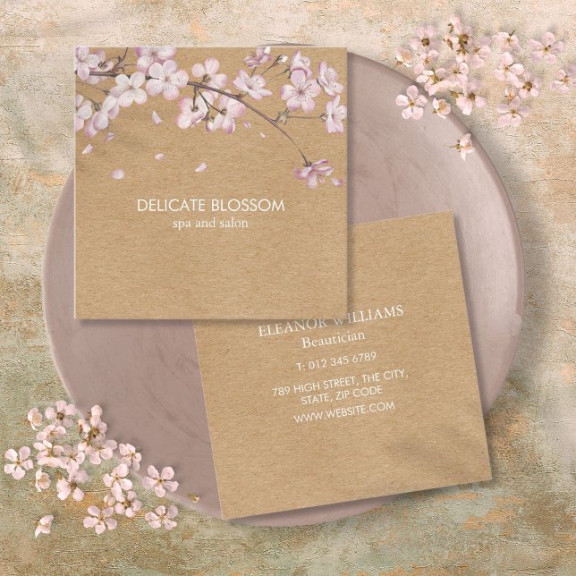 Rustic Craft Delicate Blossom Pink Square Business Card (Rustic Craft Delicate Blossom Pink Square Square Business Card)