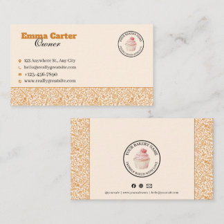 Rustic Cream Bakery Business Card Cupcake