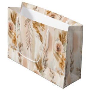 Rustic Cream Boho Floral Birthday Large Gift Bag