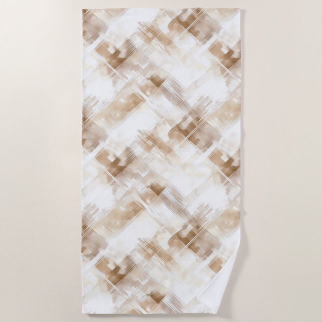 Rustic Cream Brown Stripes Beach Towel (Front)