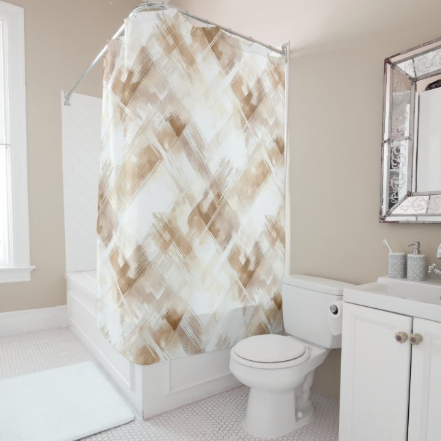Rustic Cream Brown Stripes Birthday Shower Curtain (In Situ)