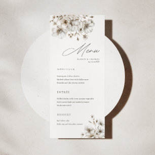 Rustic Cream Floral Wedding Menu Card