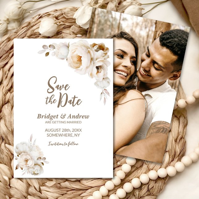 Rustic Cream Floral Wedding Save The Date (Creator Uploaded)