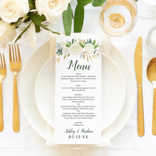 Rustic Cream Gold Floral Greenery Wedding Menu (Creator Uploaded)