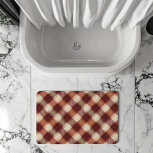 Rustic Cream Orange Rust Red Plaid Pattern Bath Mat