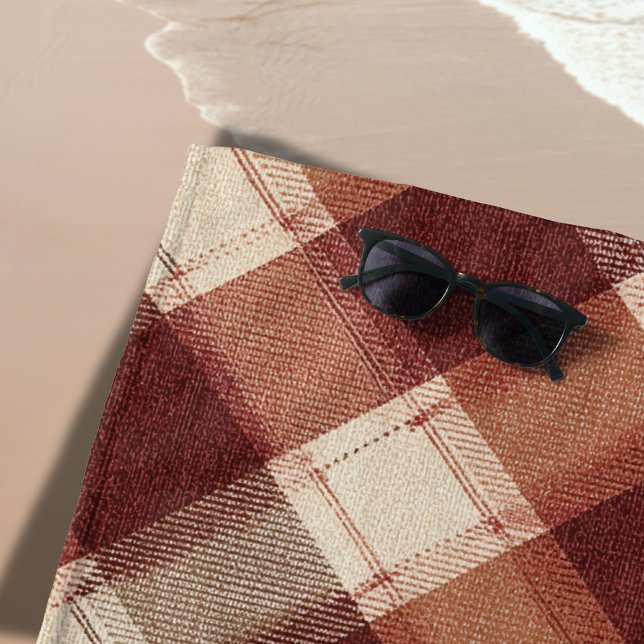 Rustic Cream Orange Rust Red Plaid Pattern Beach Towel (Creator Uploaded)