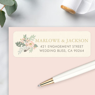 Rustic Cream Pink Boho Feather Wedding Address Return Address Label