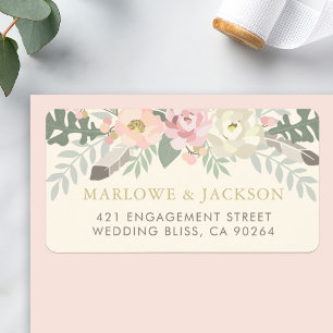 Rustic Cream Pink Boho Floral Wedding Label