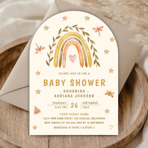 Rustic Cream Watercolor Earthy Rainbow Baby Shower Invitation