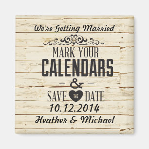 Rustic Cream Wood Save the Date Wedding Magnet