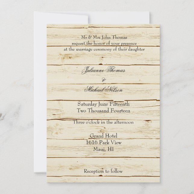 Rustic Cream Wood Wedding Invitation (Front)