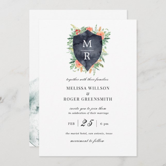 rustic crest monogram Wedding Invitation (Front/Back)