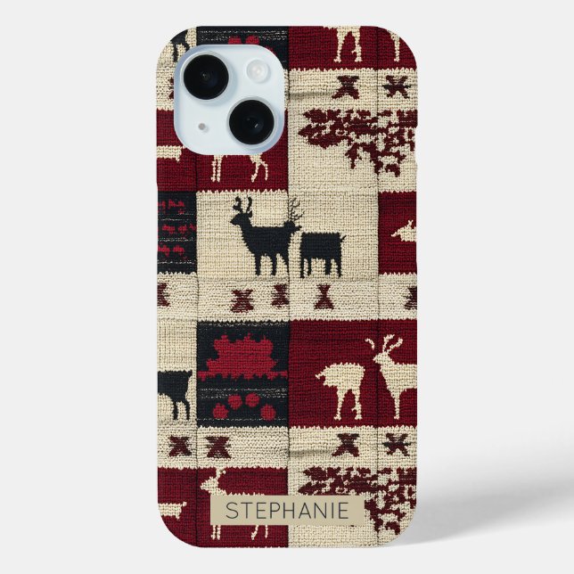 Rustic Cross-Stitch Patchwork | Folk Holiday Motif Case-Mate iPhone Case (Back)