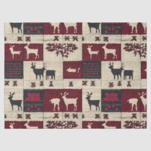 Rustic Cross-Stitch Patchwork Folk Holiday Motif Tissue Paper