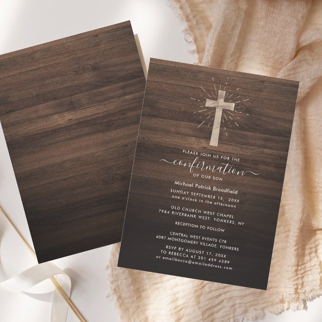 Rustic Cross Wood Religious Confirmation Invitation (Rustic Cross Wood Religious Confirmation Invitation)