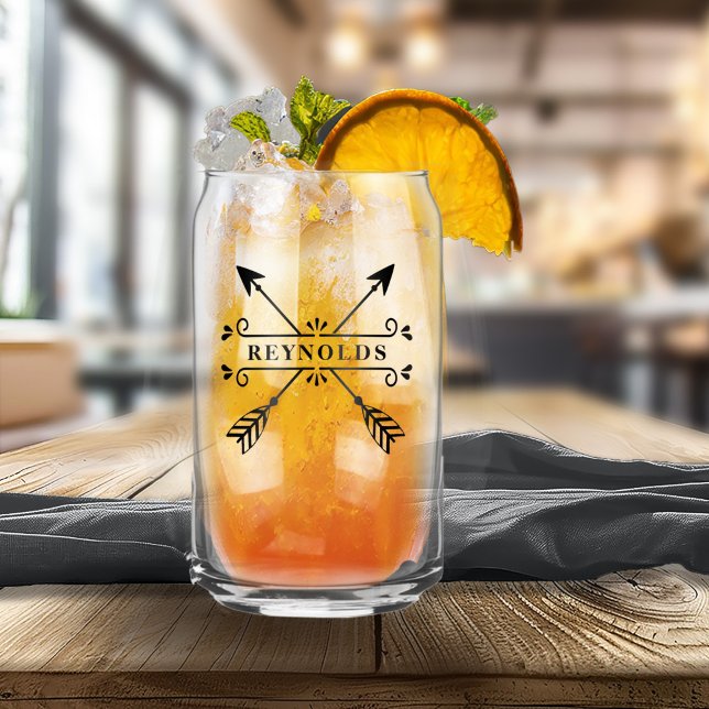 Rustic Crossed Arrows With Name ID615 Can Glass (Creator Uploaded)