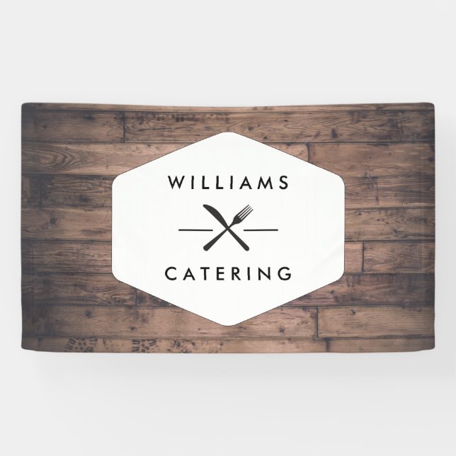 Rustic Crossed Fork Knife Logo II Catering Banner (Horizontal)