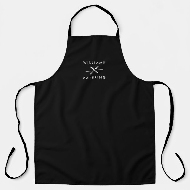 Rustic Crossed Fork Knife Logo on Black Apron (Front)