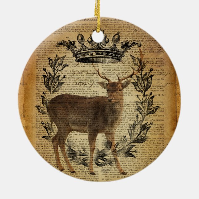 Rustic crown outdoorsman whitetail buck Deer Ceramic Ornament (Back)