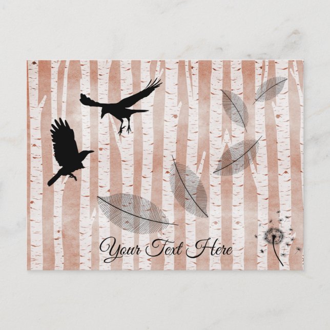 Rustic Crows in White Birch Forest Postcard (Front)
