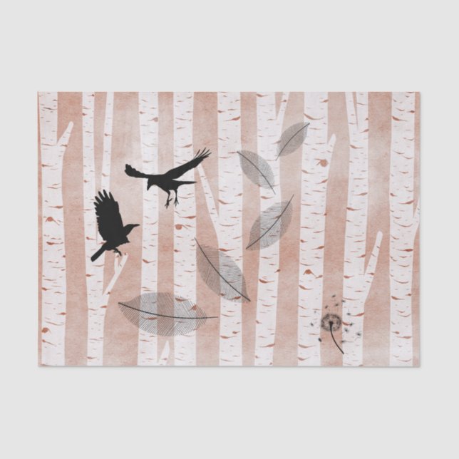 Rustic Crows in White Birch Forest  Tissue Paper (Front)