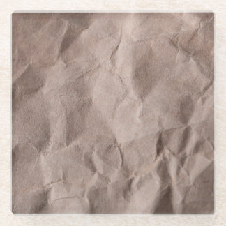 Rustic Crumpled Paper: Vintage Texture Glass Coaster