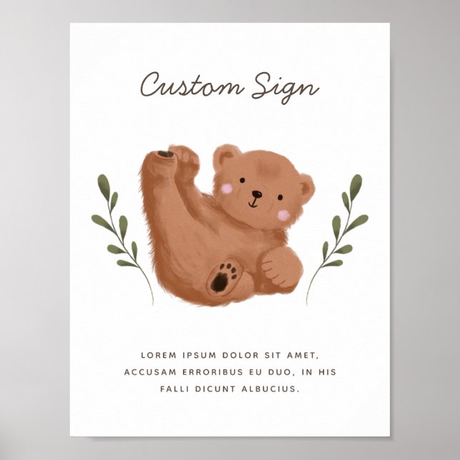 Rustic Cub Bear Baby Shower Custom Sign (Front)