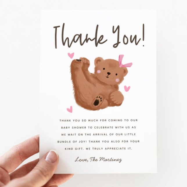 Rustic Cub Bear Girl Baby Shower Thank You Card (Creator Uploaded)