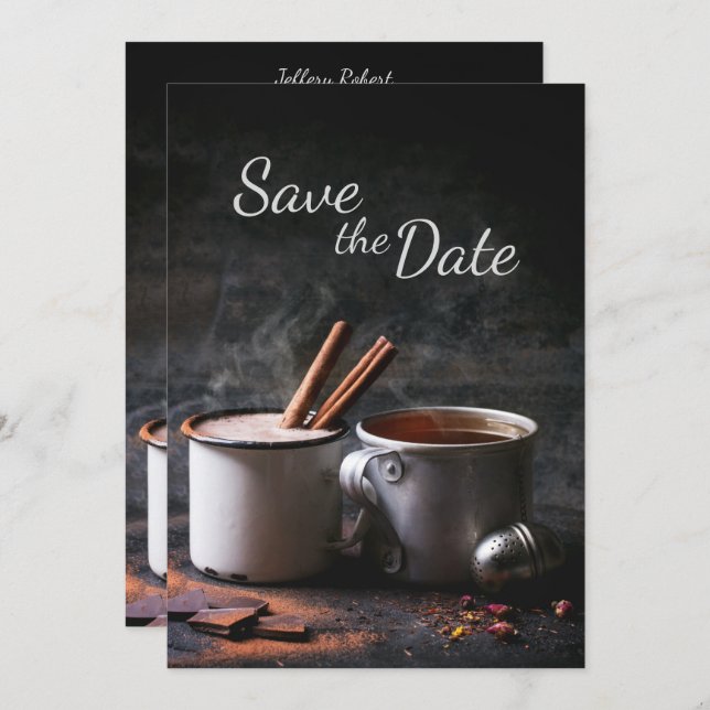 Rustic Cup of Tea and Hot Chocolate Save the Date Invitation (Front/Back)