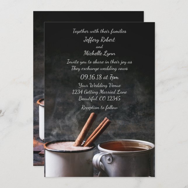 Rustic Cup of Tea and Hot Chocolate Wedding Invite (Front/Back)