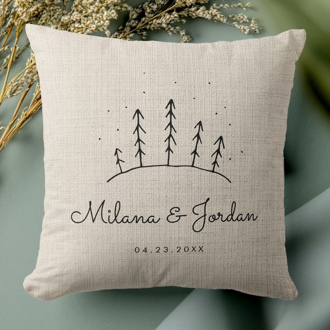 Rustic Custom Couple Names Date Modern Photo Throw Cushion (Creator Uploaded)